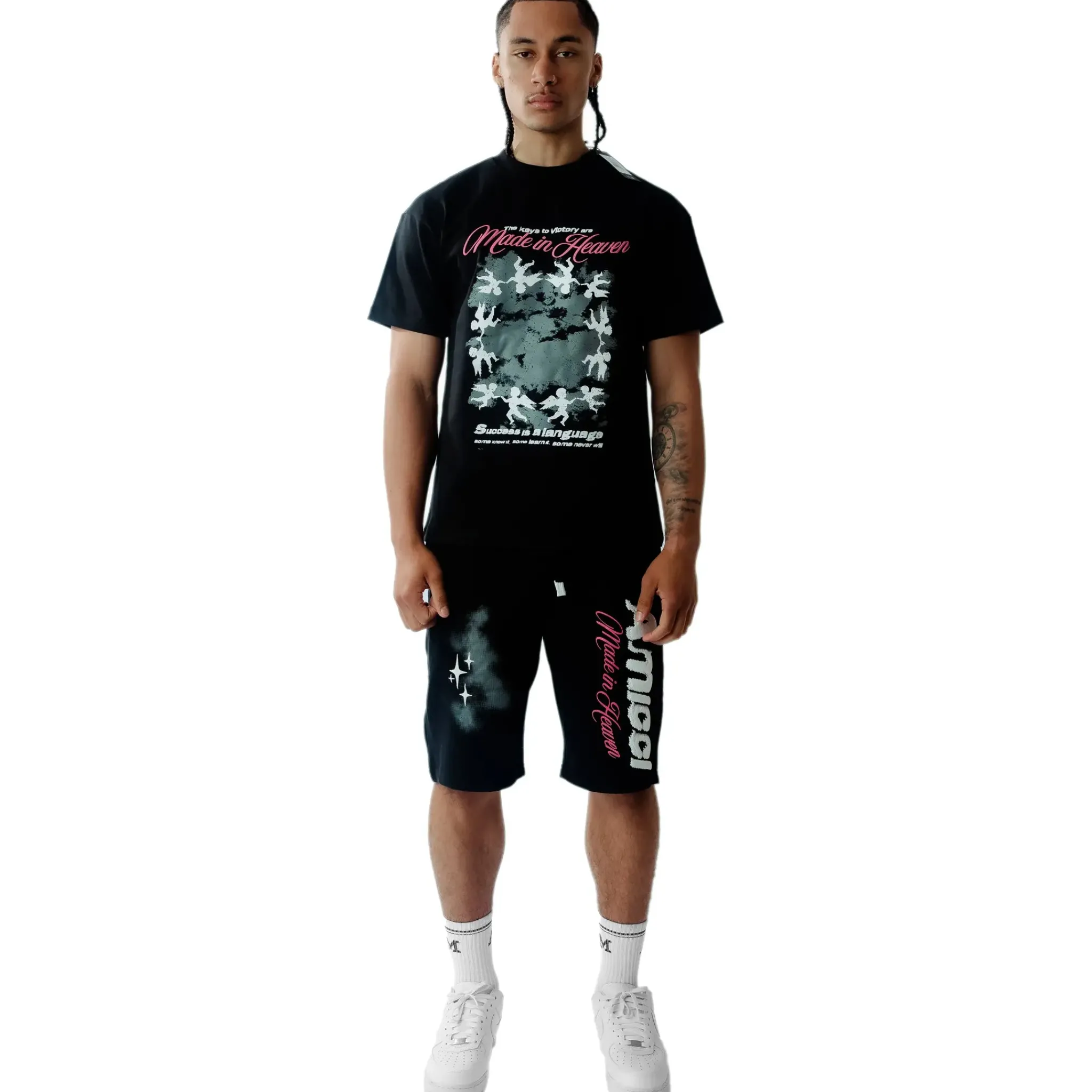 Amicci Angeli Graphic Black Shorts< Shorts|Matching Sets