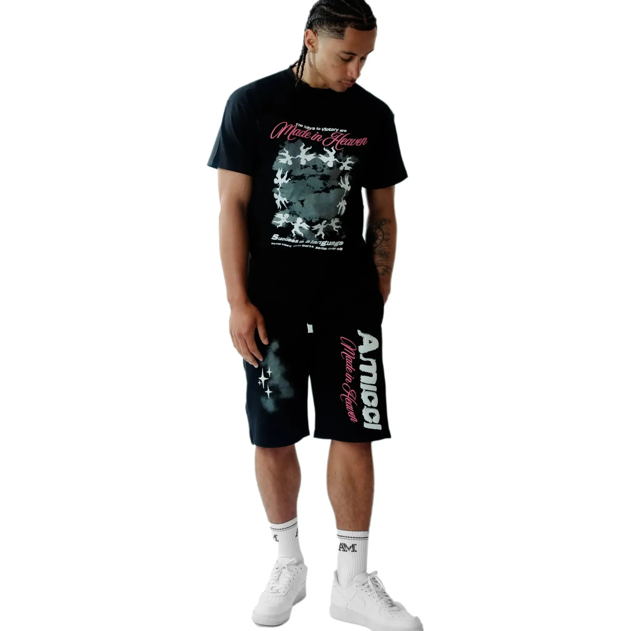 Amicci Angeli Graphic Black Shorts< Shorts|Matching Sets