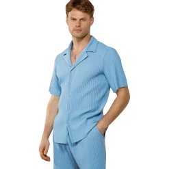 Belier Pleated Short Sleeve Light Blue Resort Shirt< Shirts