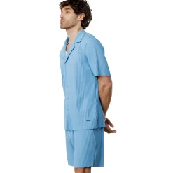 Belier Pleated Short Sleeve Light Blue Resort Shirt< Shirts