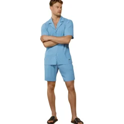 Belier Pleated Short Sleeve Light Blue Resort Shirt< Shirts