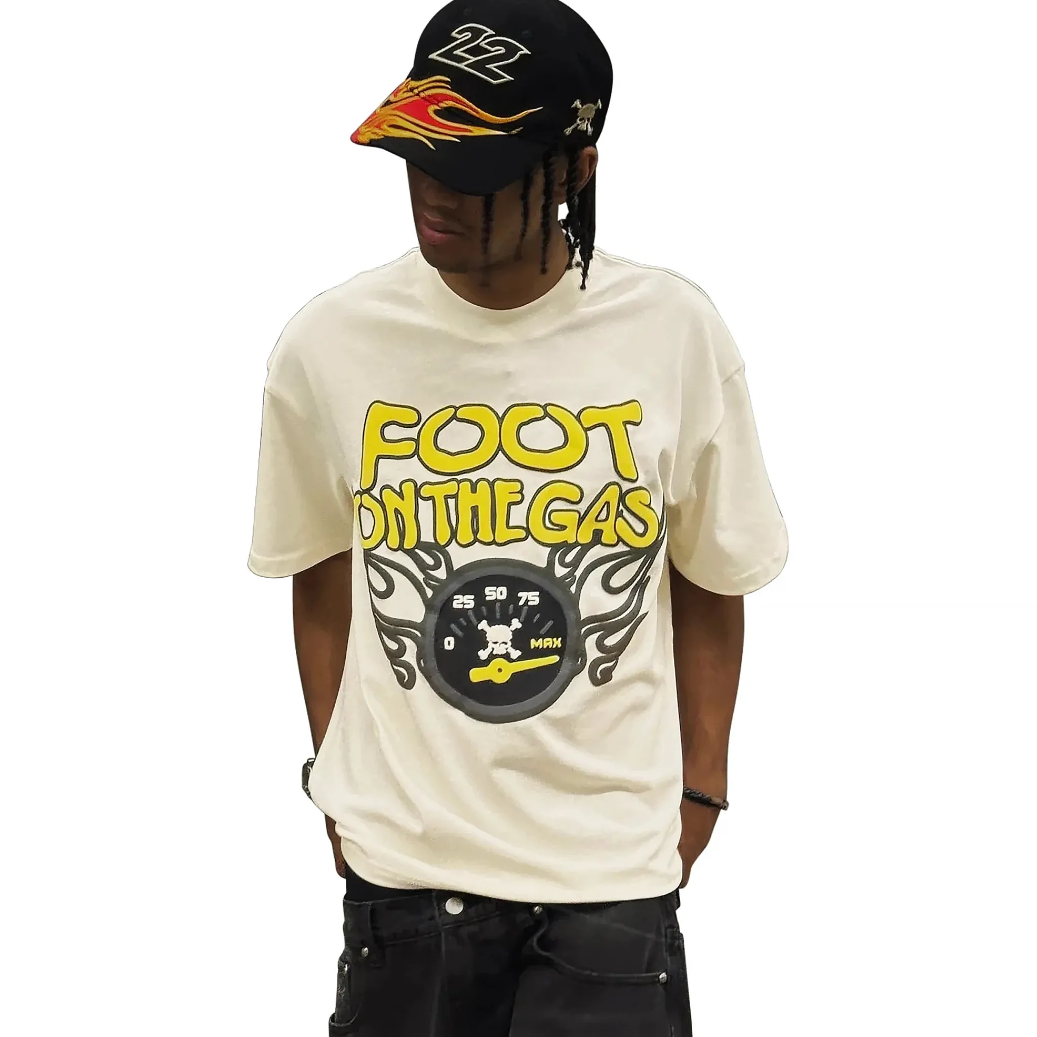 Broken Planet Market Broken Planet Foot On The Gas Vanilla White T Shirt< T-shirts
