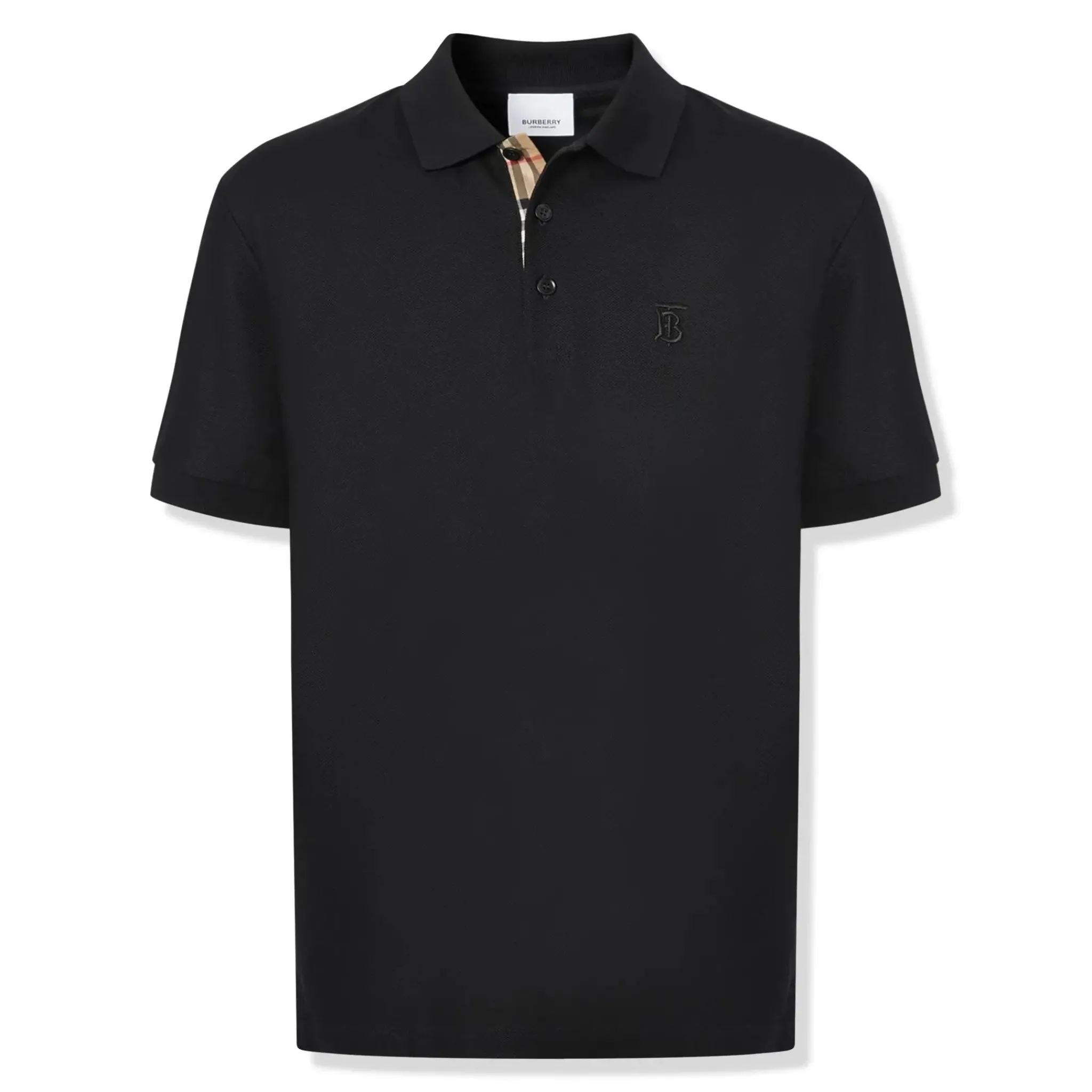 Burberry Eddie Logo Pique Cotton Black Polo Shirt< Polo Shirts