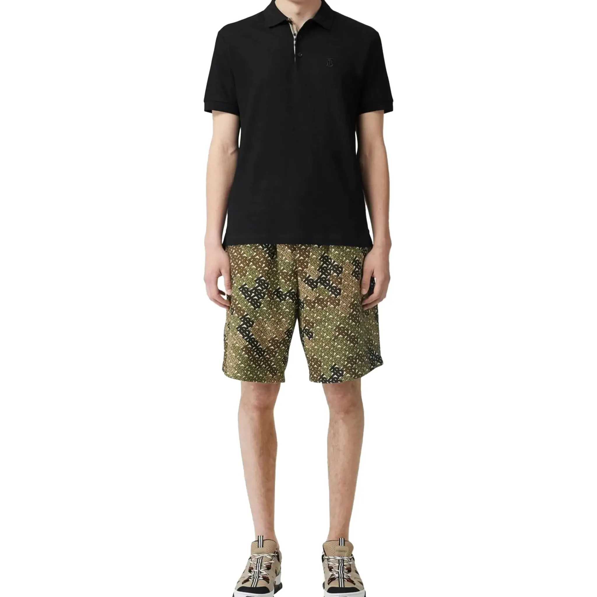 Burberry Eddie Logo Pique Cotton Black Polo Shirt< Polo Shirts