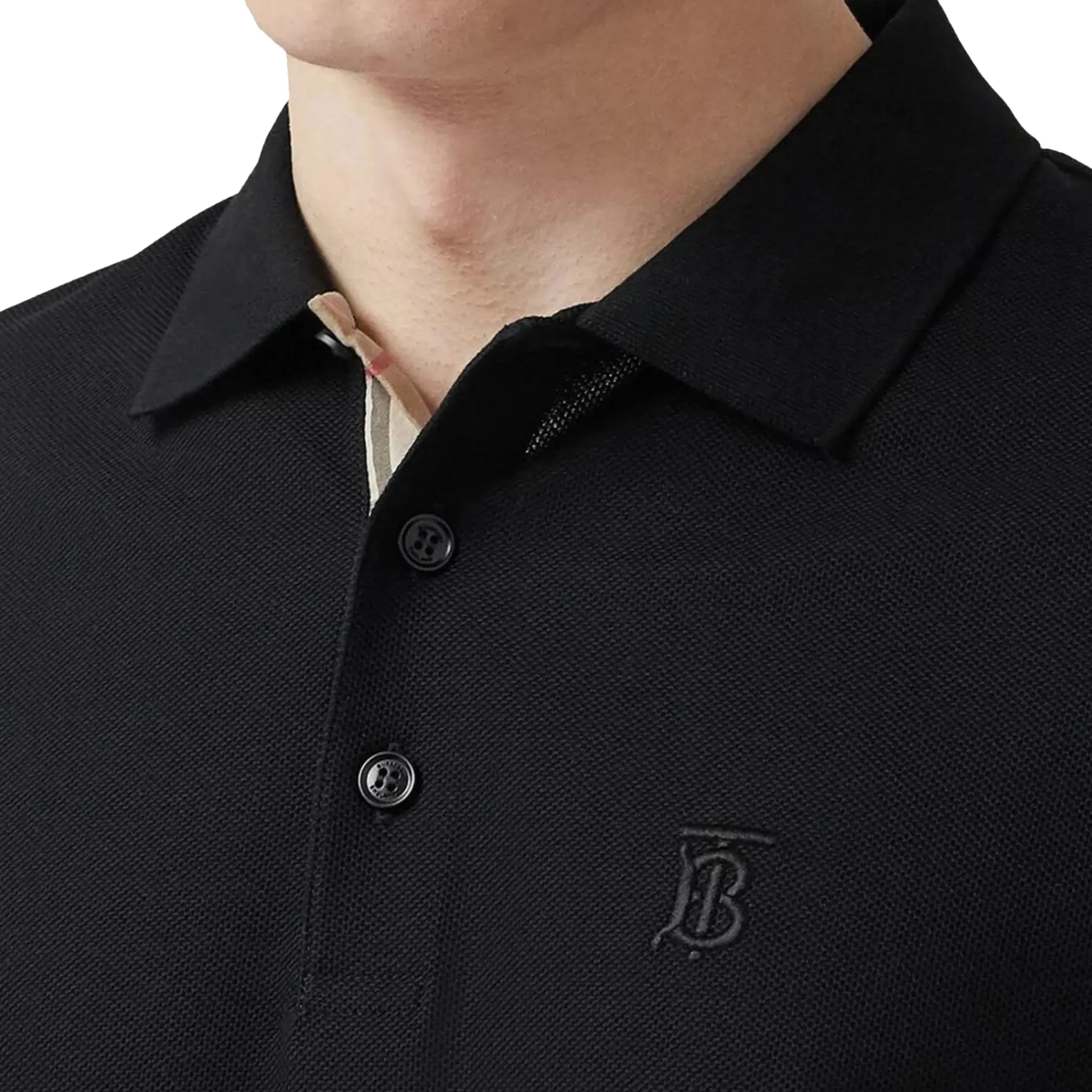 Burberry Eddie Logo Pique Cotton Black Polo Shirt< Polo Shirts