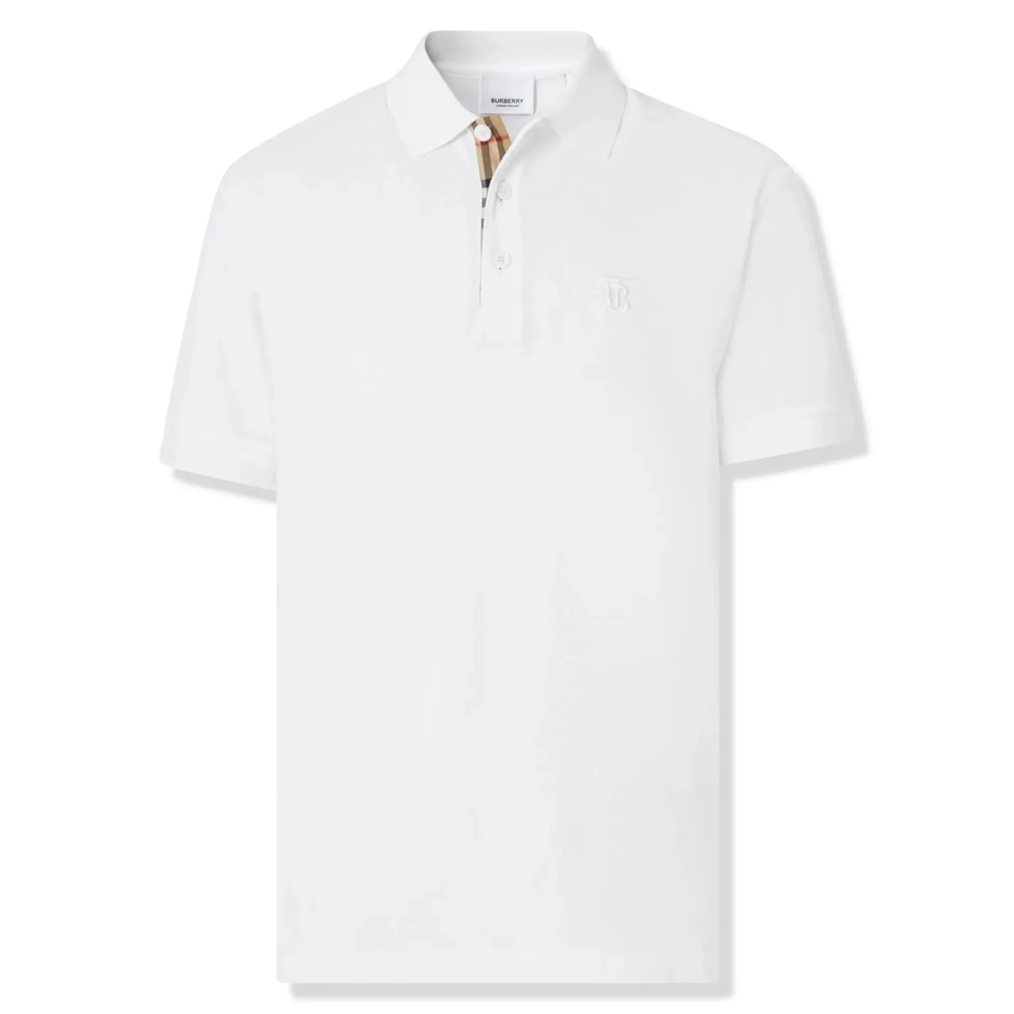Burberry Eddie Logo Pique Cotton White Polo Shirt< Polo Shirts