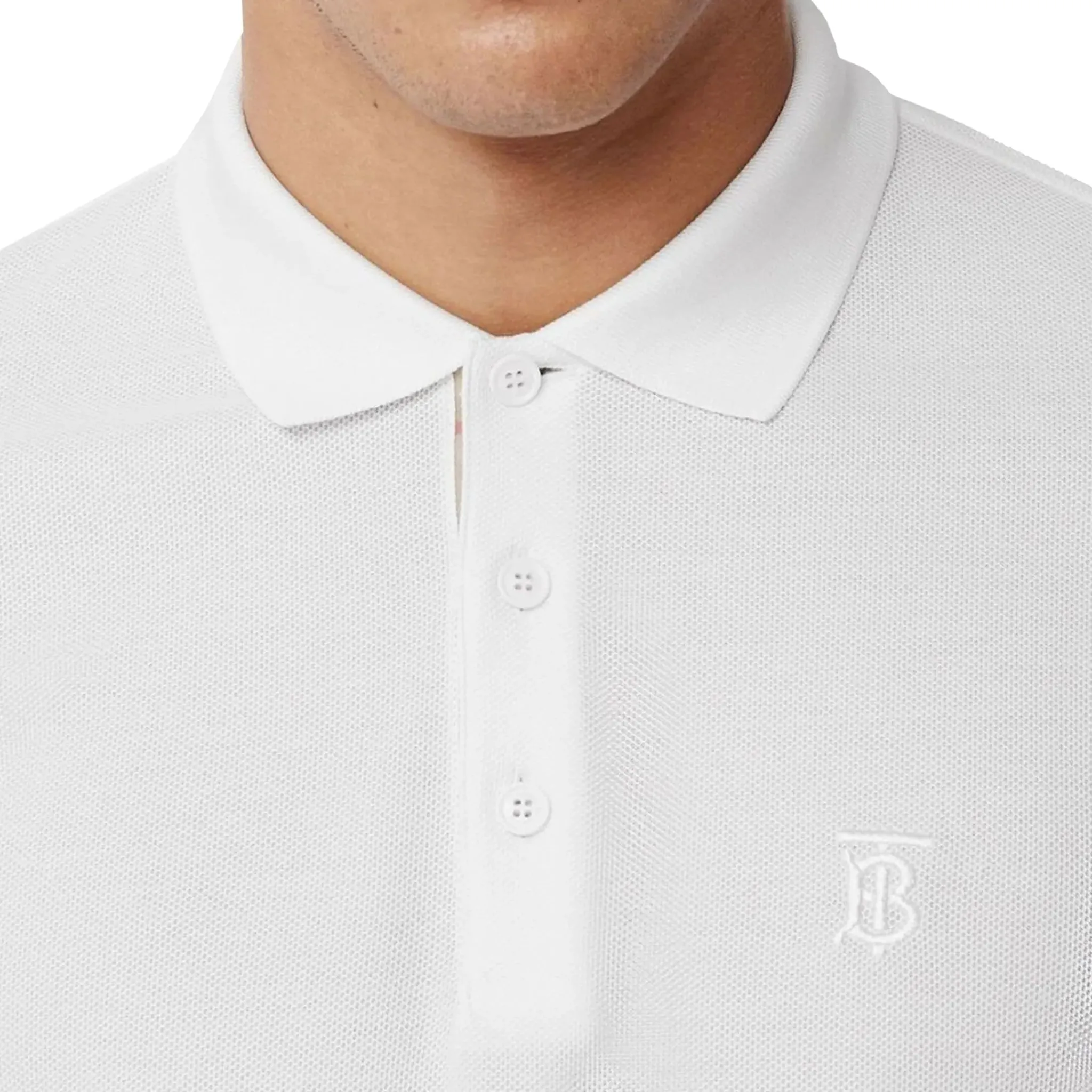Burberry Eddie Logo Pique Cotton White Polo Shirt< Polo Shirts
