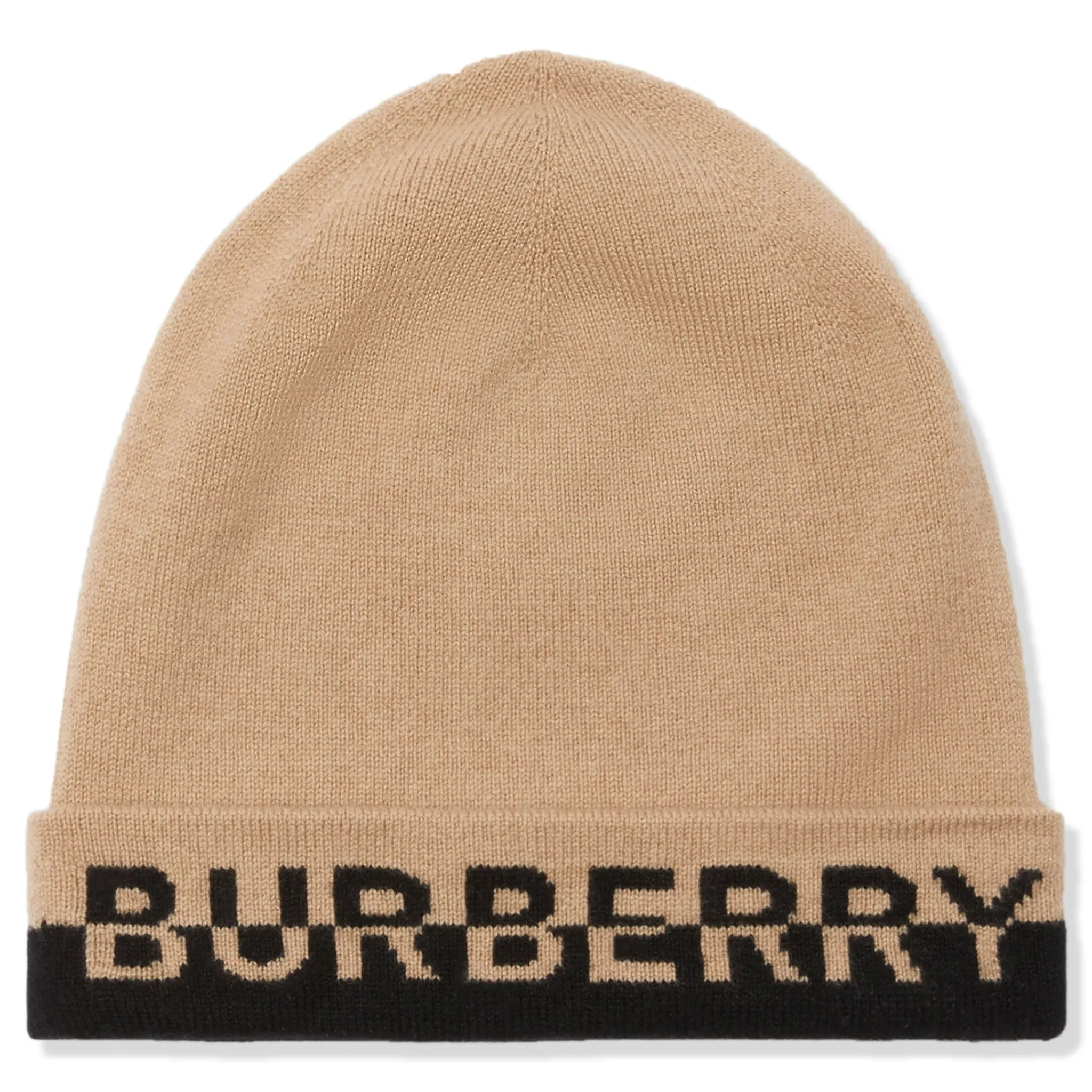 Burberry Logo Intarsia Cashmere Beige Black Beanie< Hats & Caps