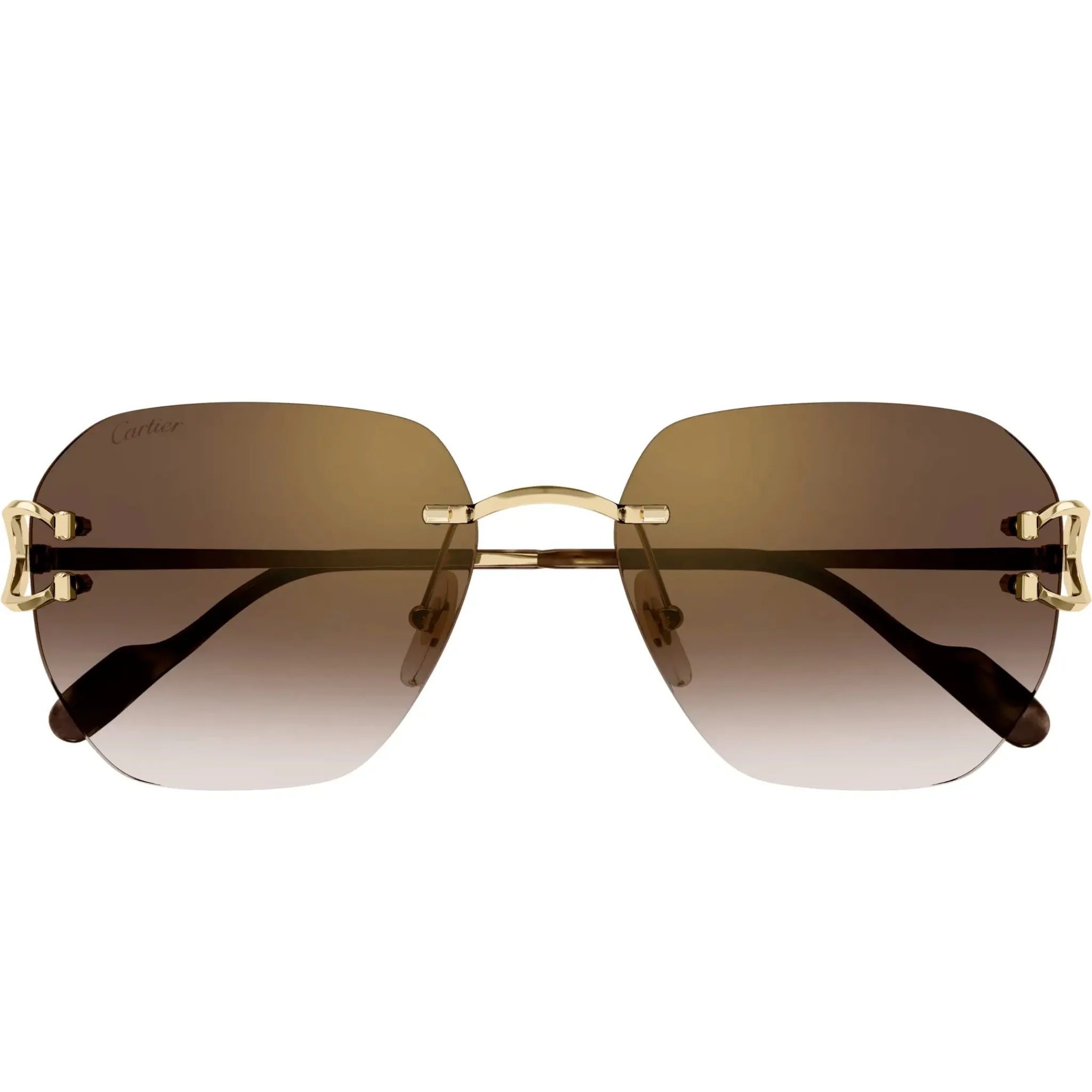 Cartier Eyewear CT0394S-002 C Decor Gold Brown Rimless Sunglasses< Sunglasses