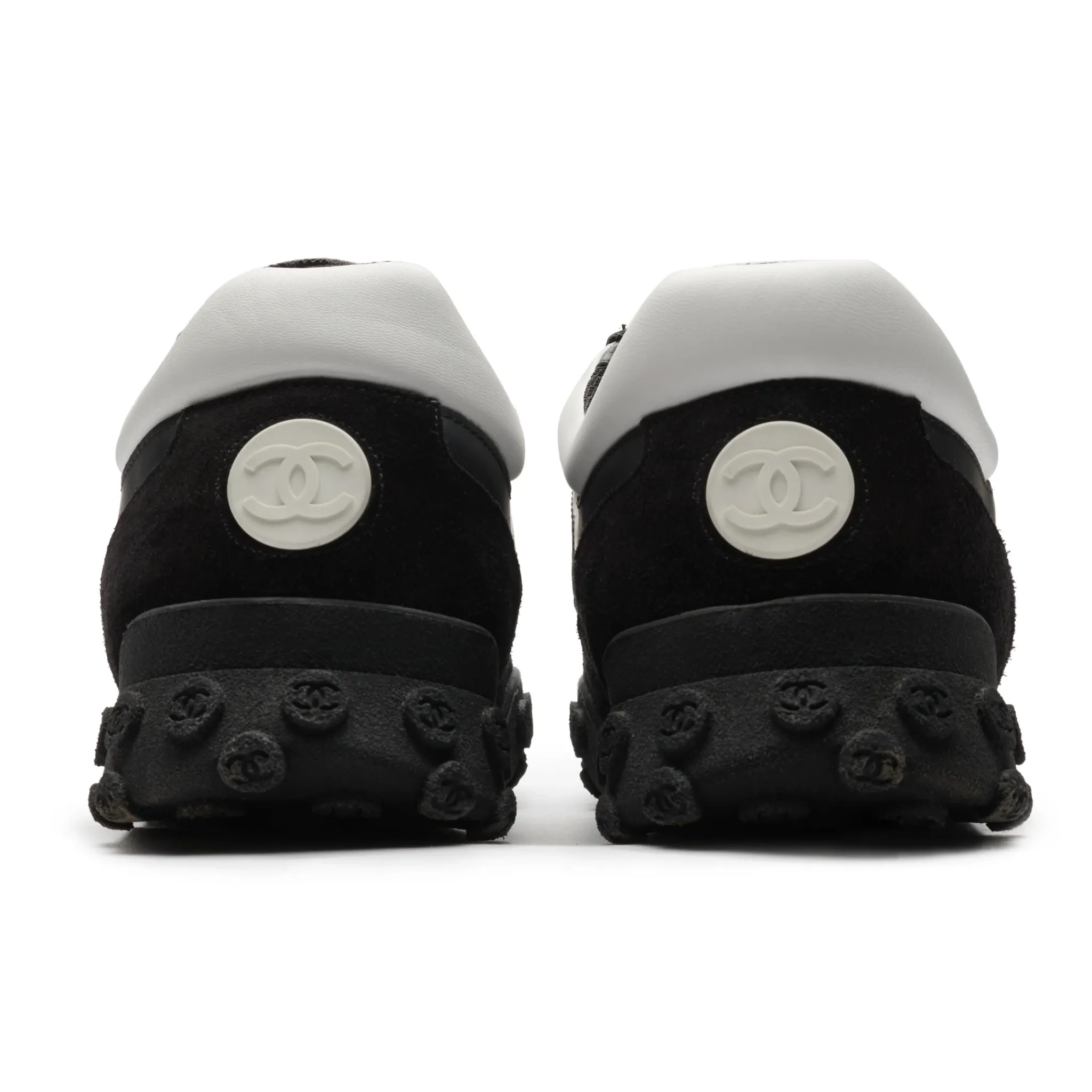 Chanel CC Grey Black White Nylon Calfskin Sneaker - Preloved< Black Trainers|Designer Trainers