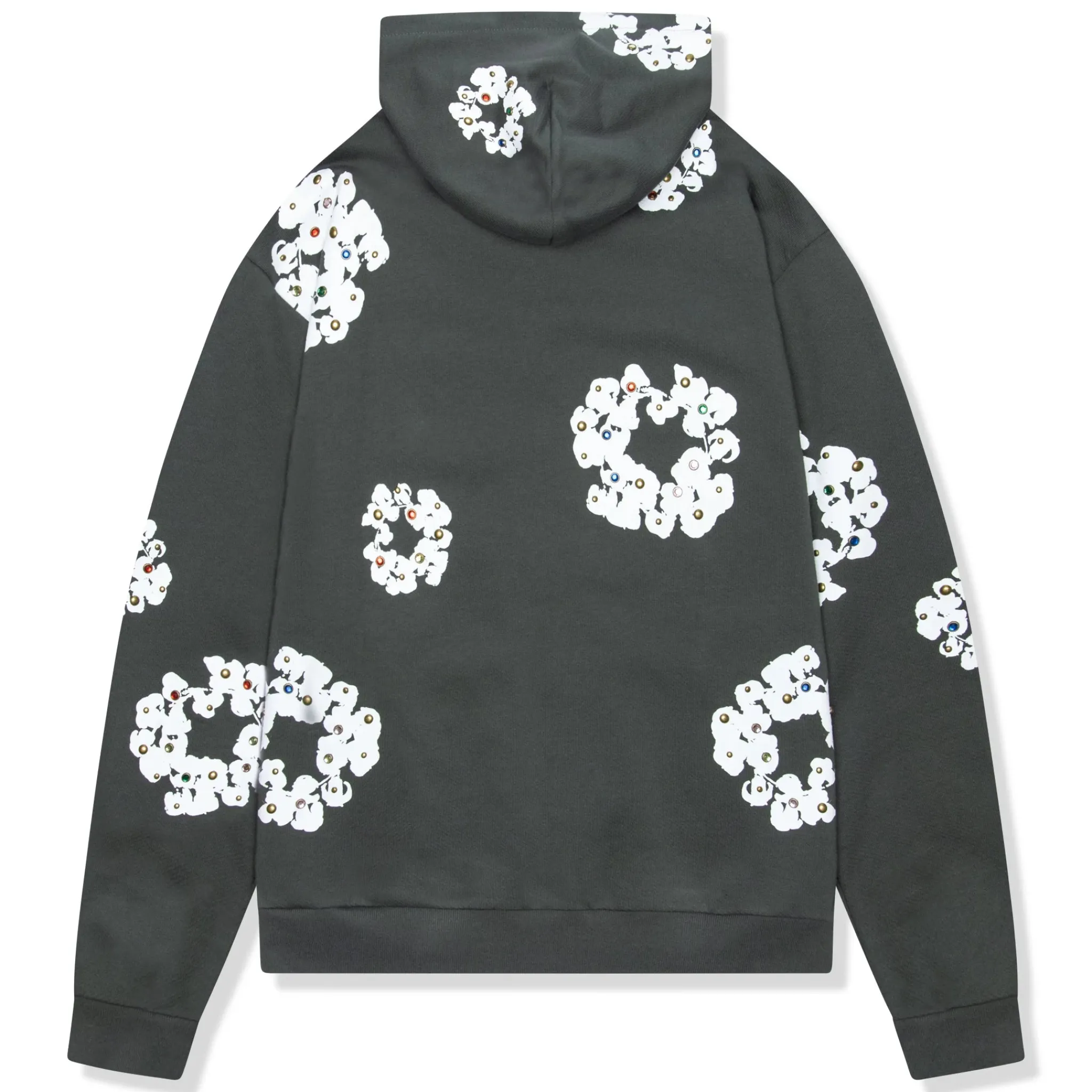 Denim Tears Rhinestone The Cotton Wreath Vintage Black Zip-Up Hoodie< Sweatshirts & Hoodies