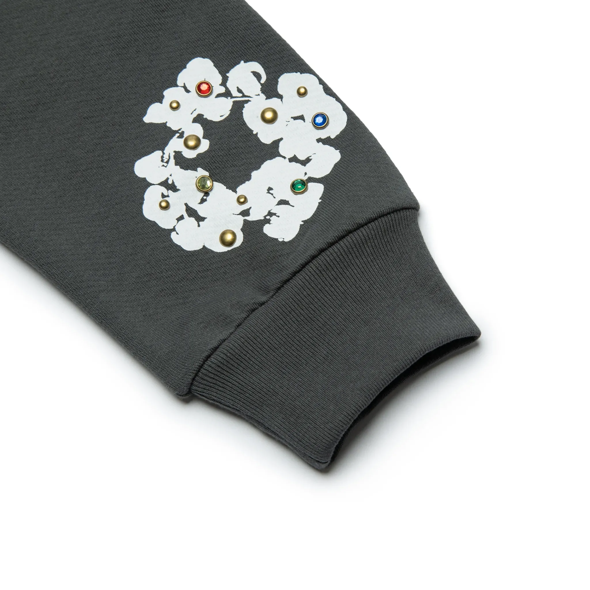 Denim Tears Rhinestone The Cotton Wreath Vintage Black Zip-Up Hoodie< Sweatshirts & Hoodies
