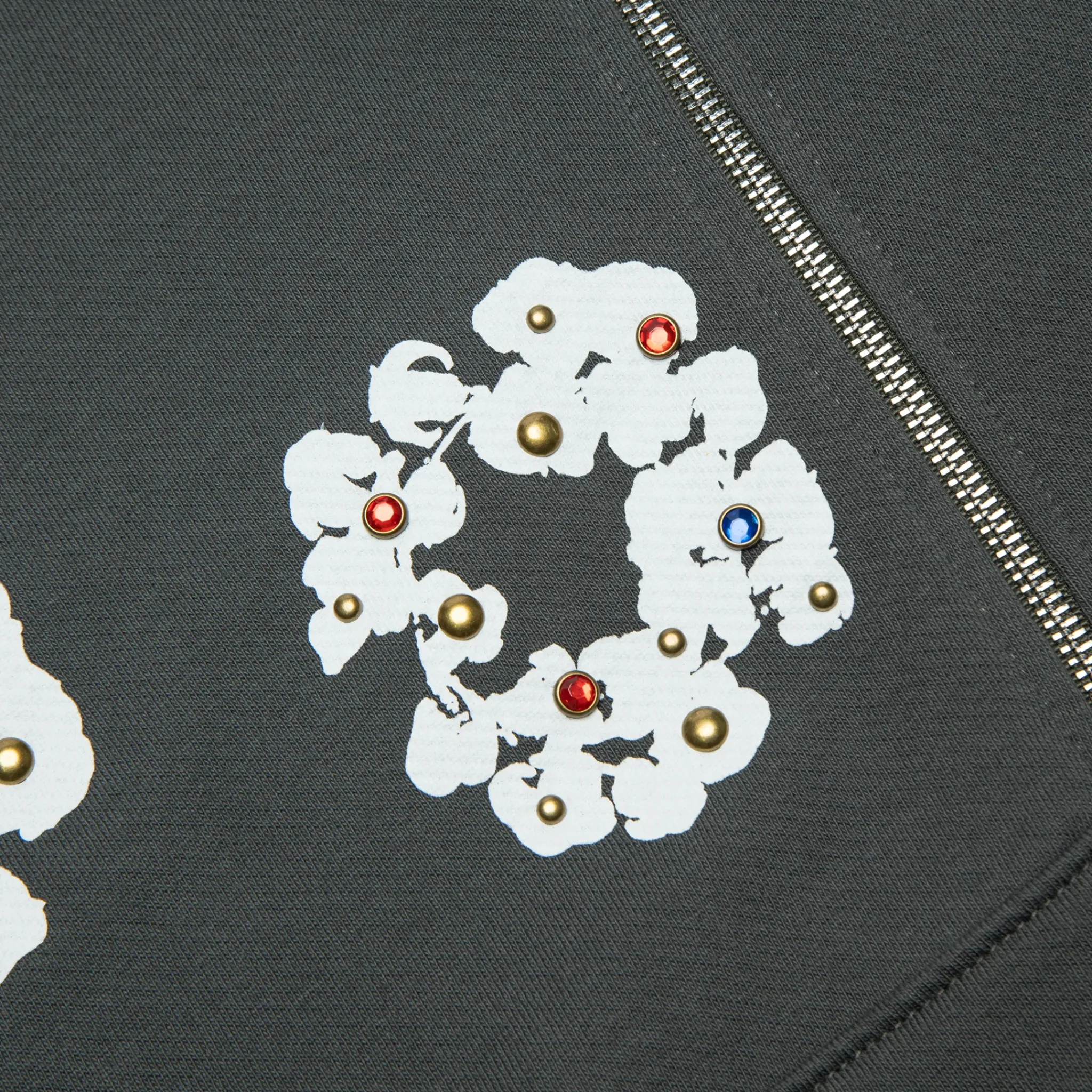 Denim Tears Rhinestone The Cotton Wreath Vintage Black Zip-Up Hoodie< Sweatshirts & Hoodies
