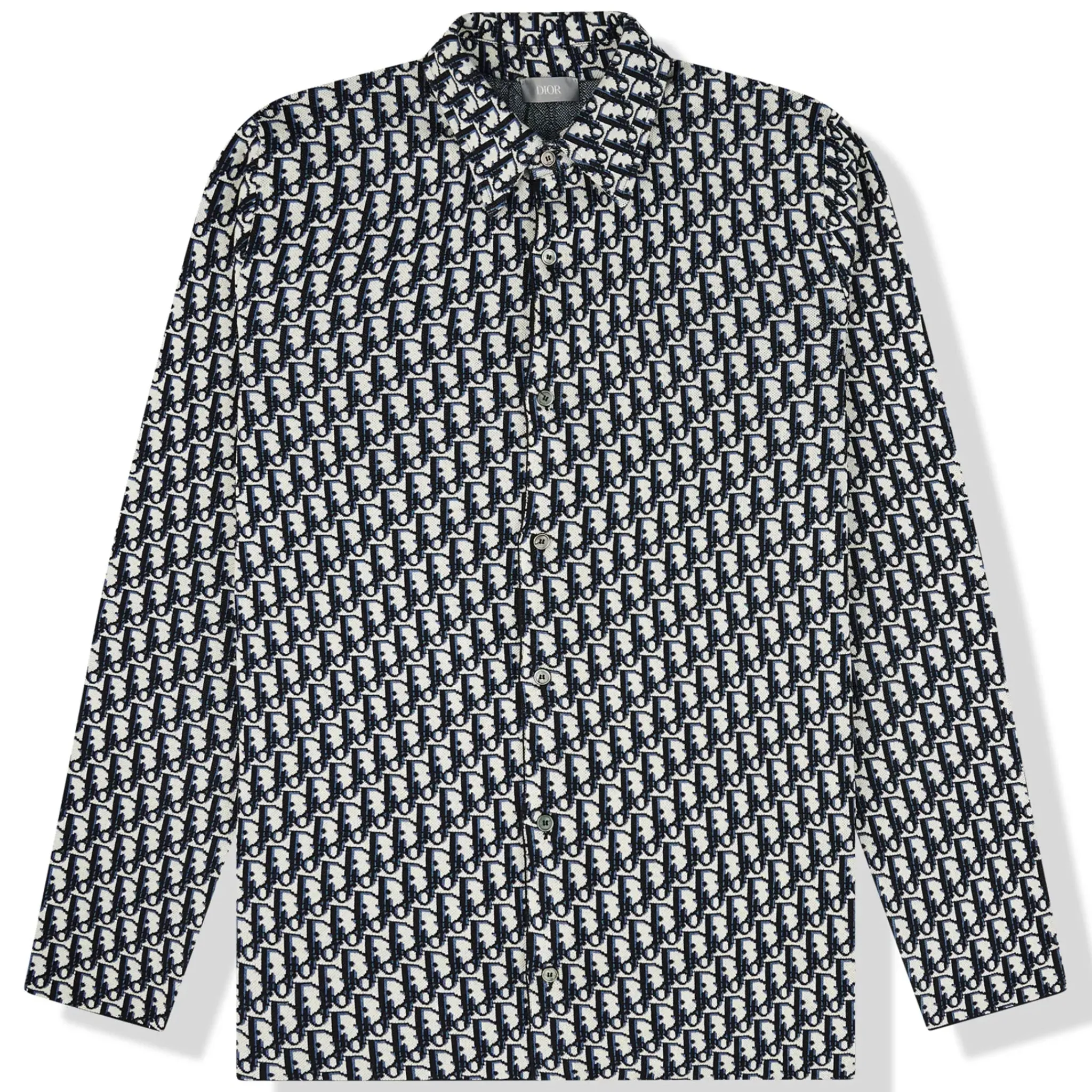 Dior Oblique Beige Navy Blue Cotton Knit Overshirt< Shirts