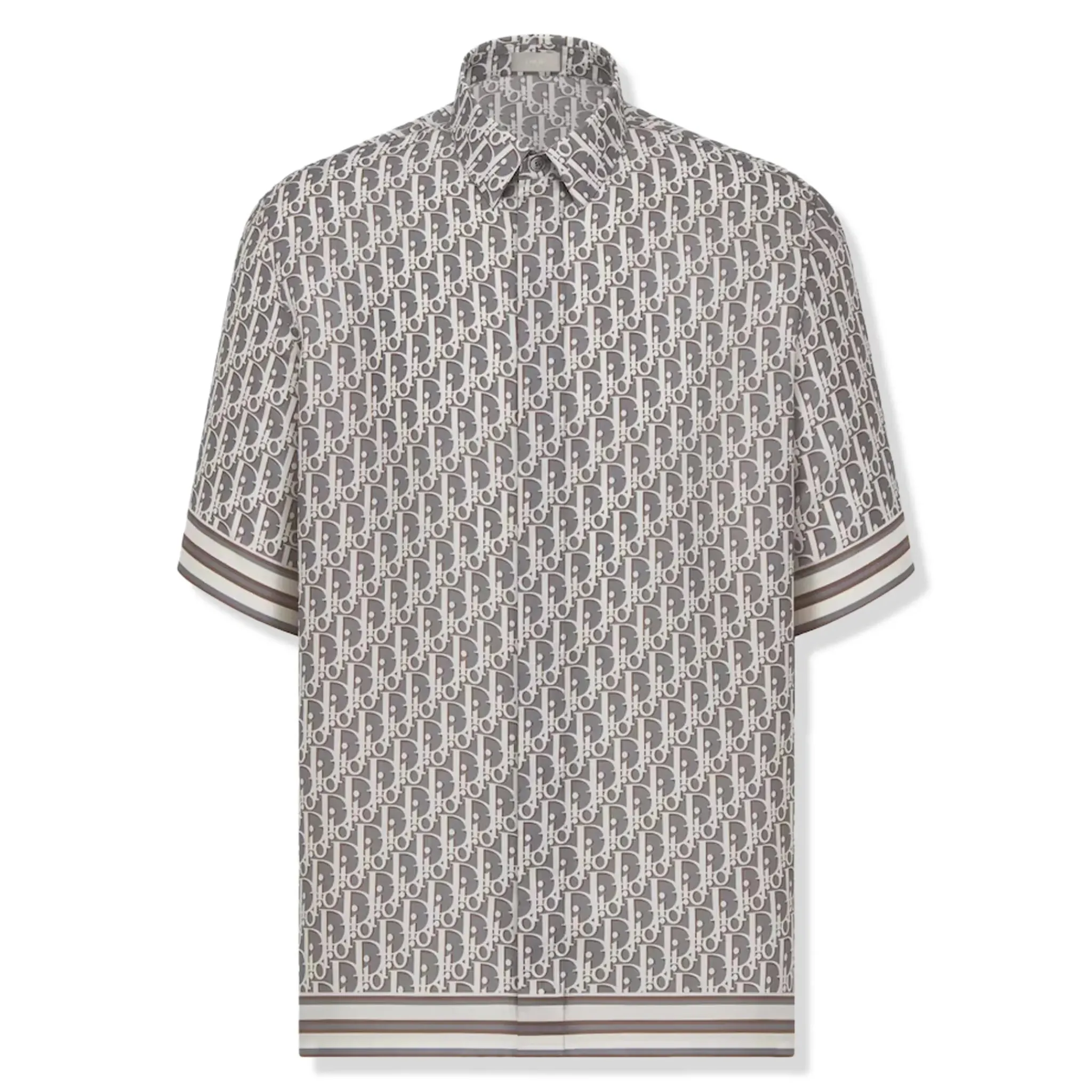 Dior Oblique Short Sleeved Grey Silk Twill Shirt< Shirts