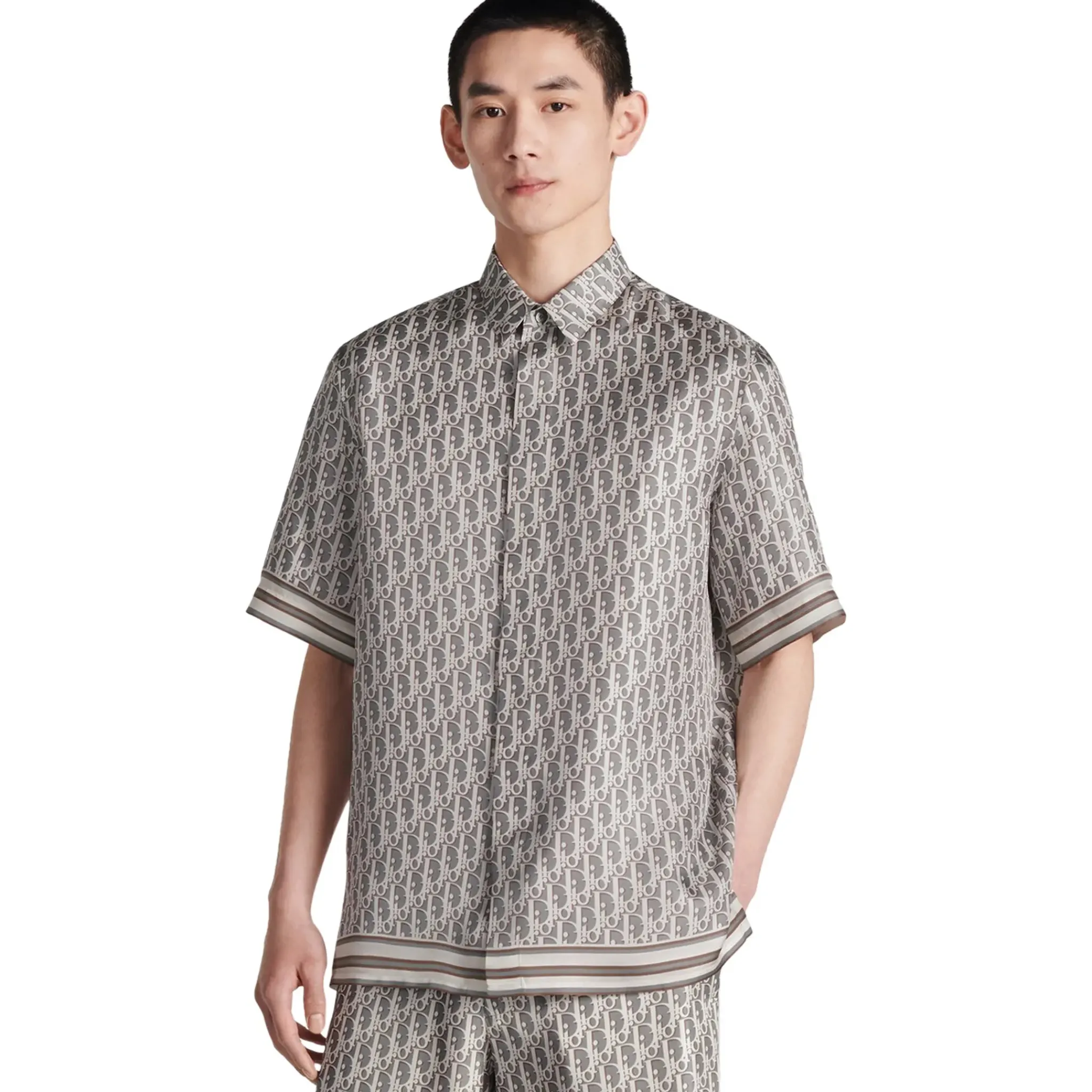 Dior Oblique Short Sleeved Grey Silk Twill Shirt< Shirts