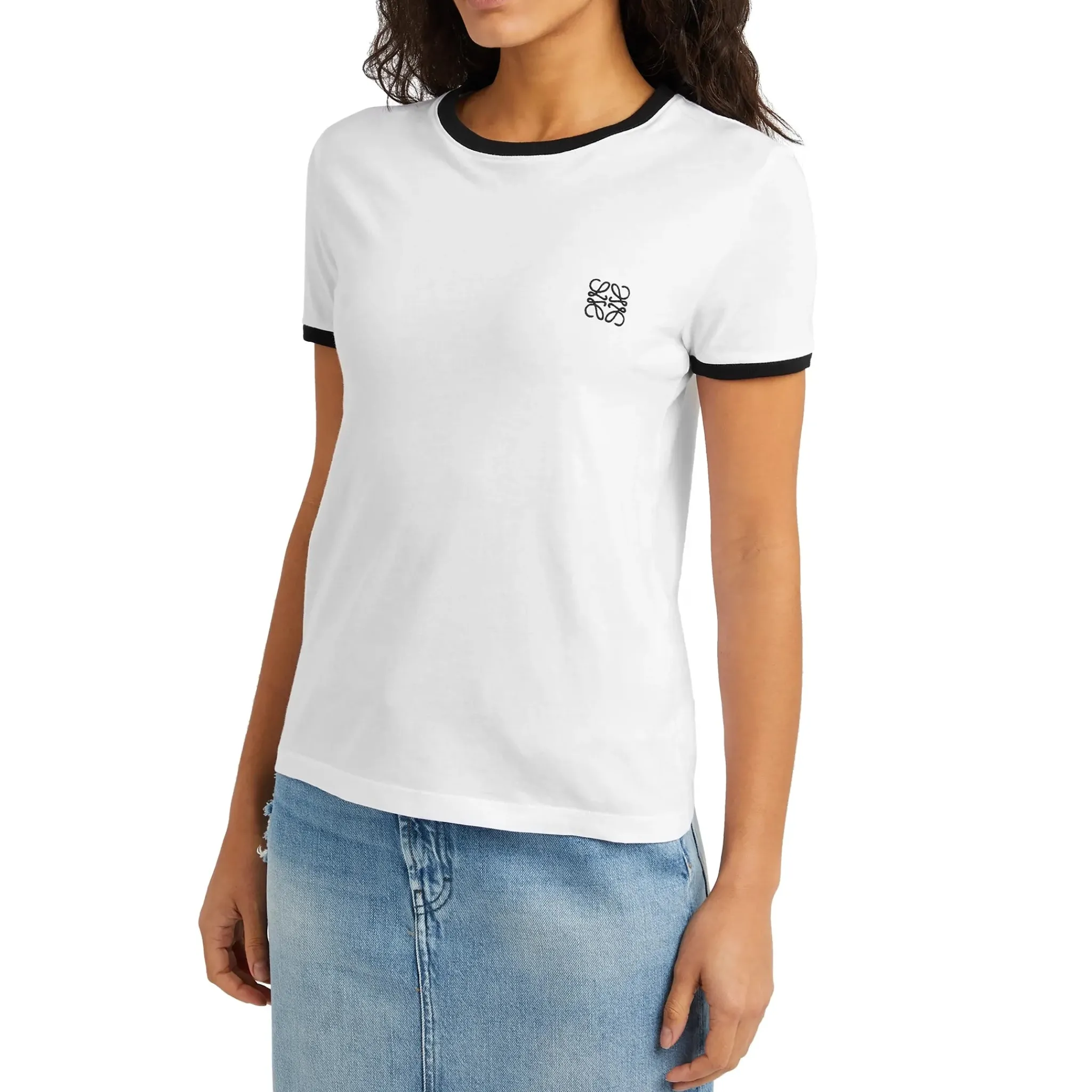 Loewe Anagram Embroidered White Black T Shirt< T-shirts