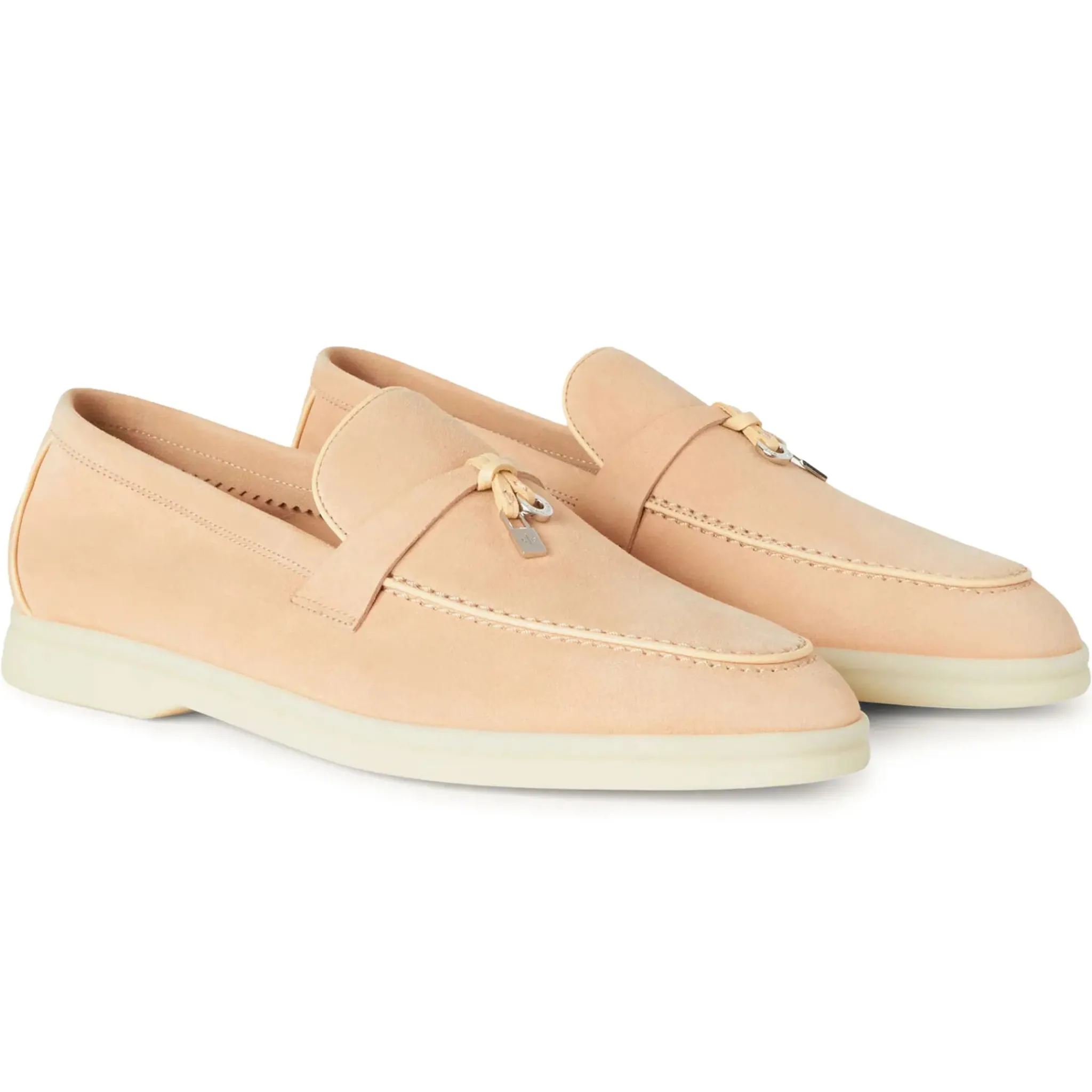 Loro Piana Summer Charms Walk Suede Goatskin Pink Reef Loafers< Designer Trainers
