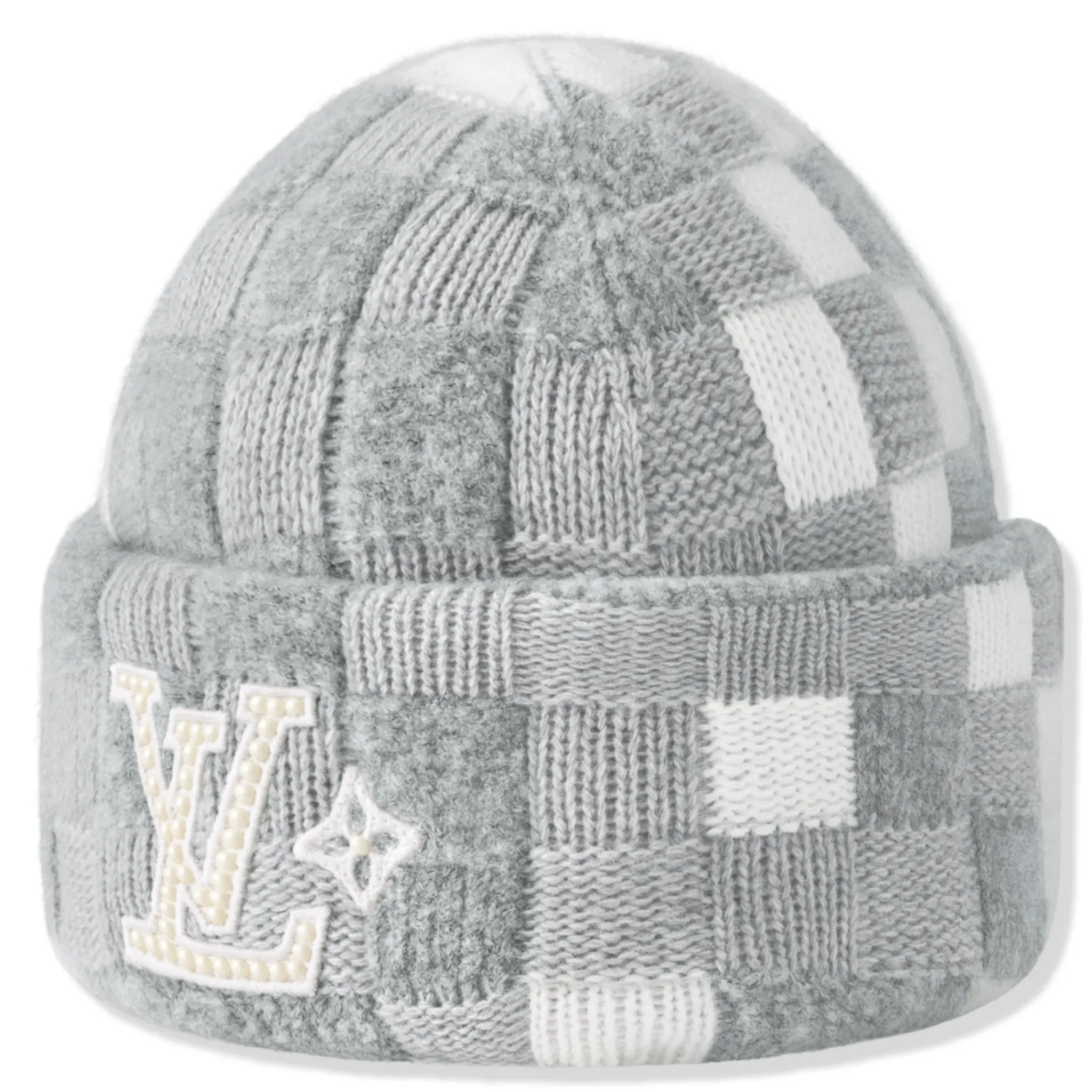 Louis Vuitton Damoflage Pearls Crush Reversible Light Grey Beanie< Hats & Caps