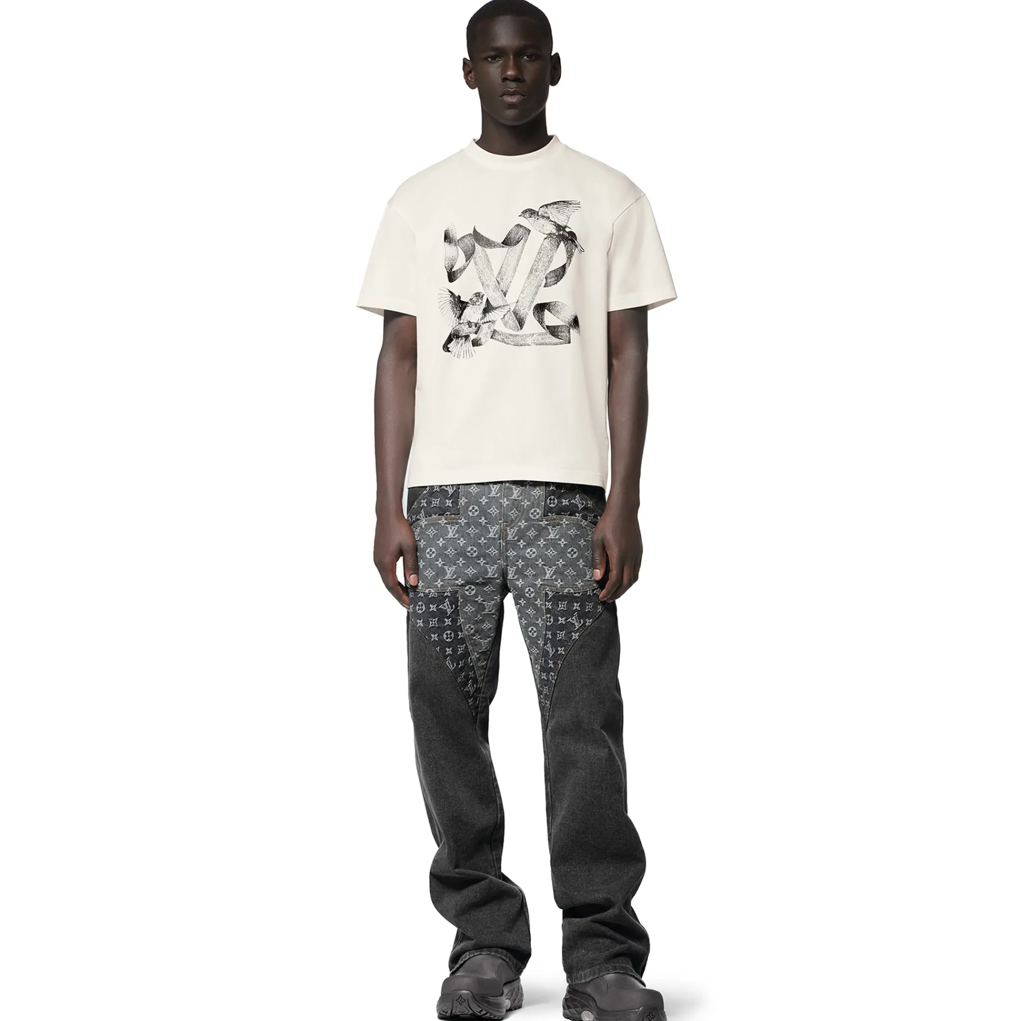 Louis Vuitton LV Birds Printed Cotton T Shirt White< T-shirts