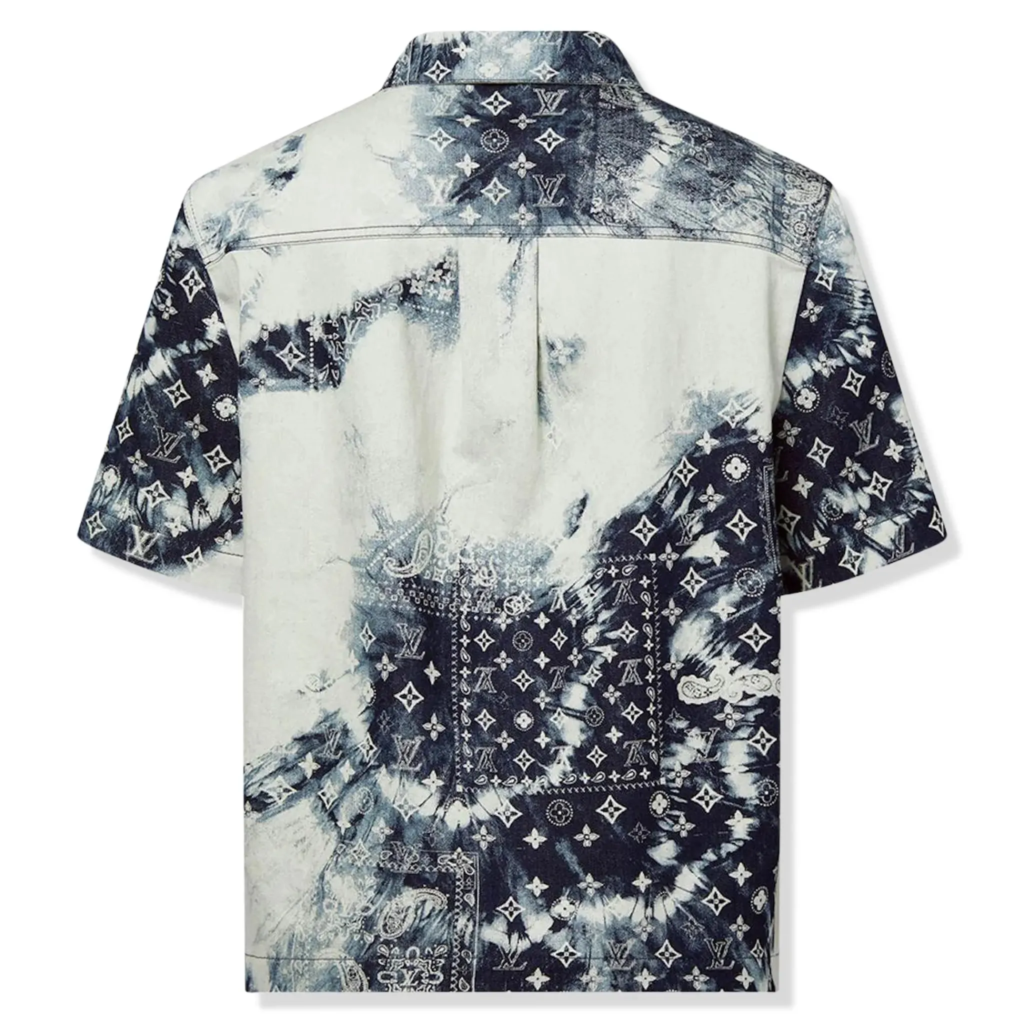 Louis Vuitton Monogram Bandana Short-Sleeve Indigo White Denim Shirt< Shirts