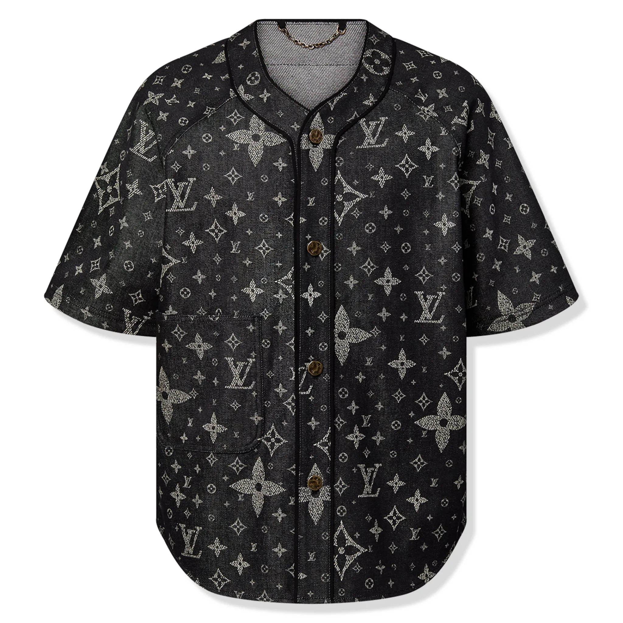 Louis Vuitton Monogram Denim Black Baseball Shirt< Shirts