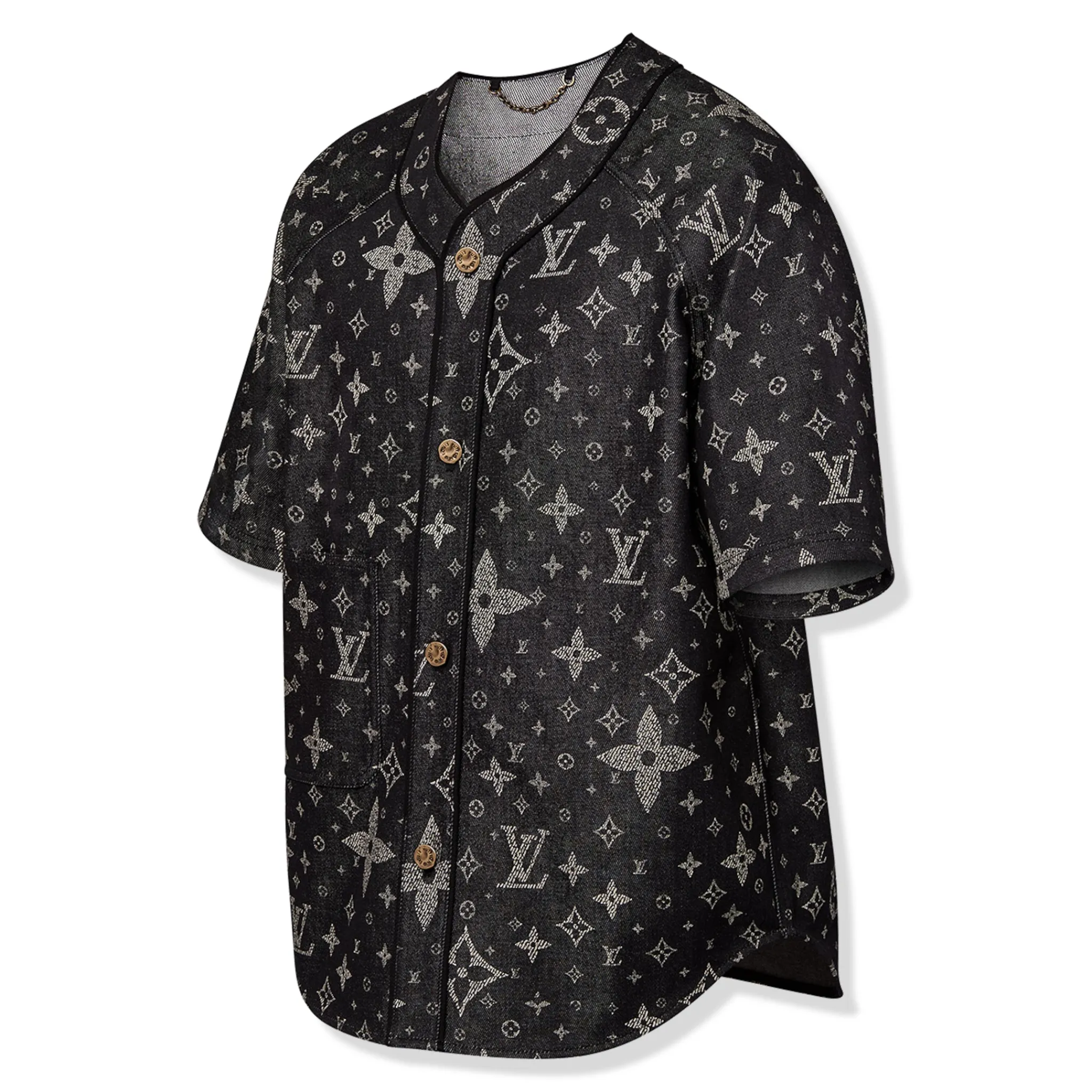 Louis Vuitton Monogram Denim Black Baseball Shirt< Shirts