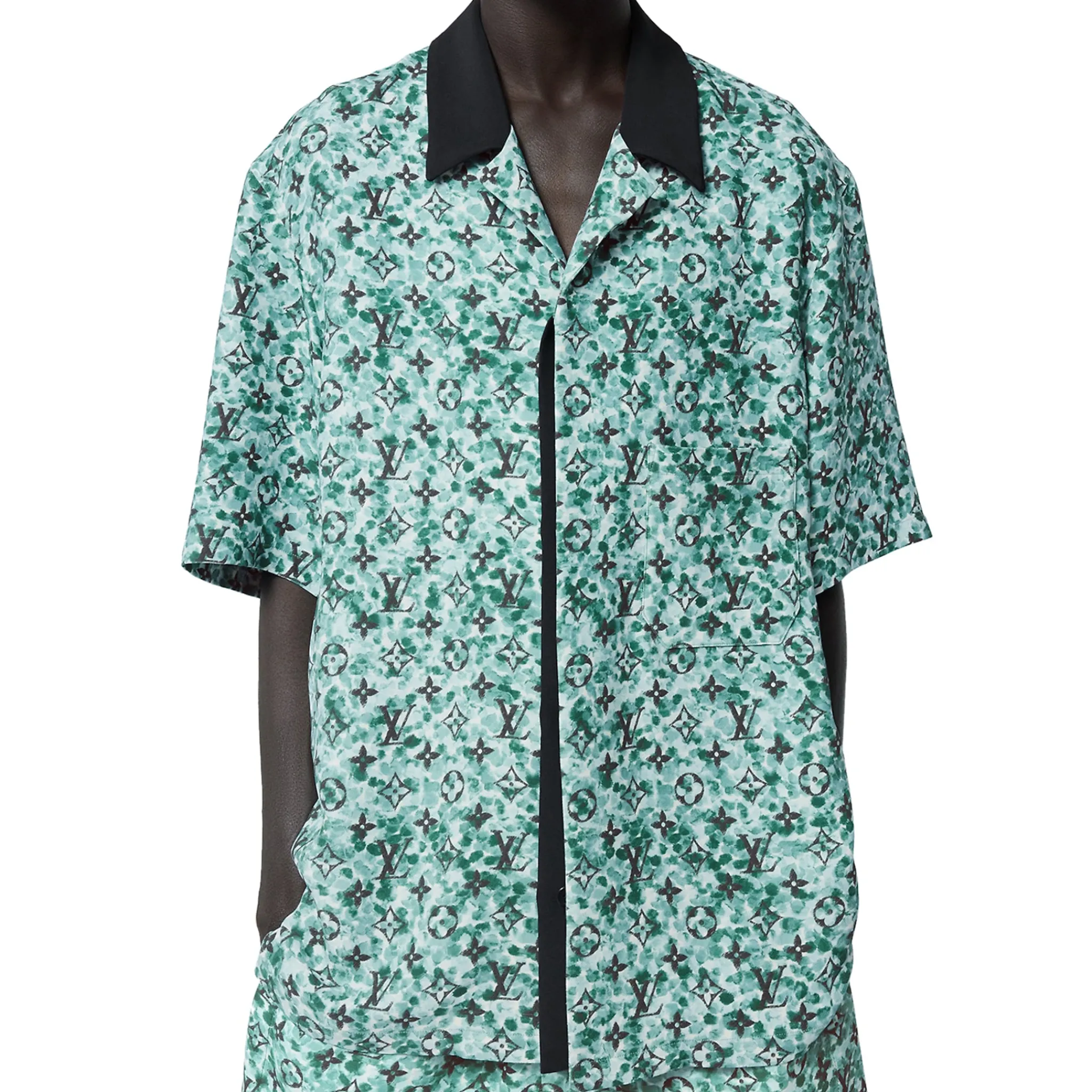 Louis Vuitton Monogram Pointilism Crepe Short Sleeved Blue Haze Shirt< Shirts