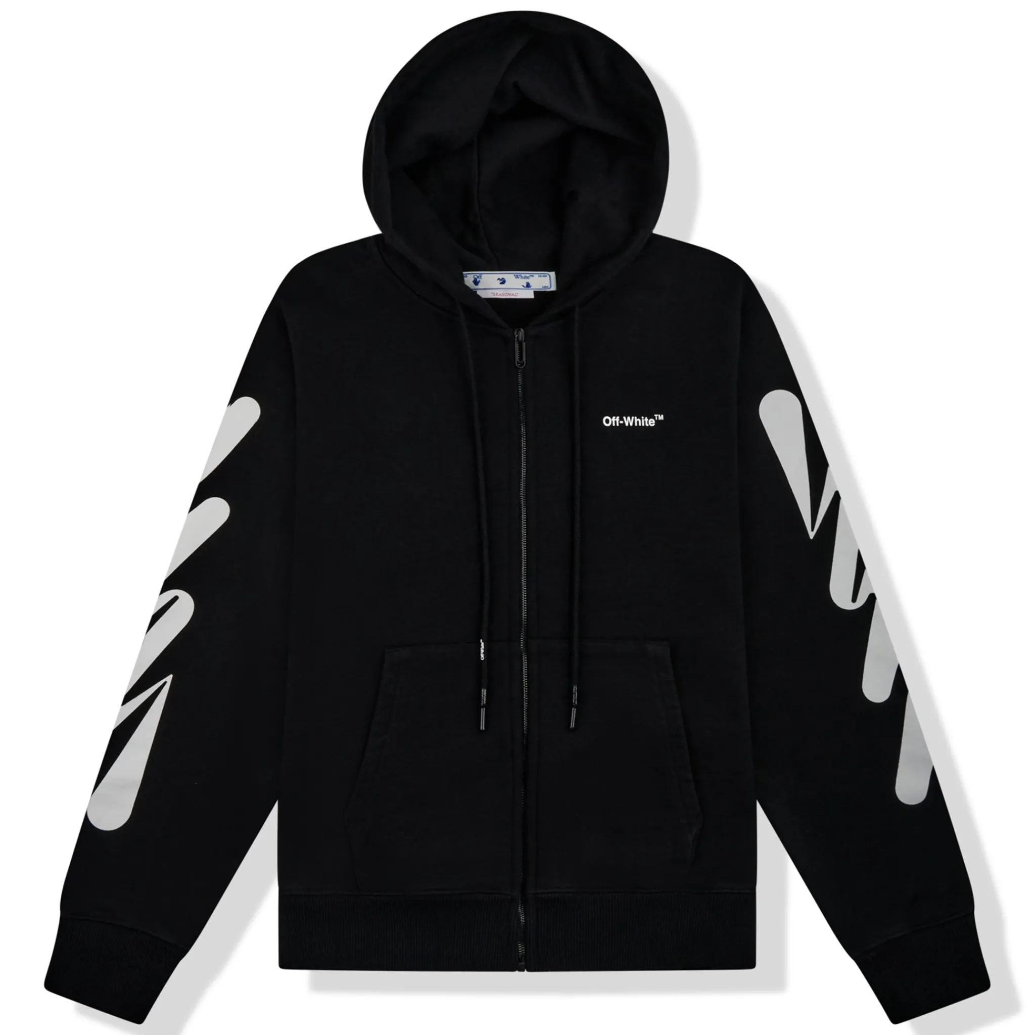 Off-White Wave Diagonal Zip-Up Black Hoodie< Sweatshirts & Hoodies