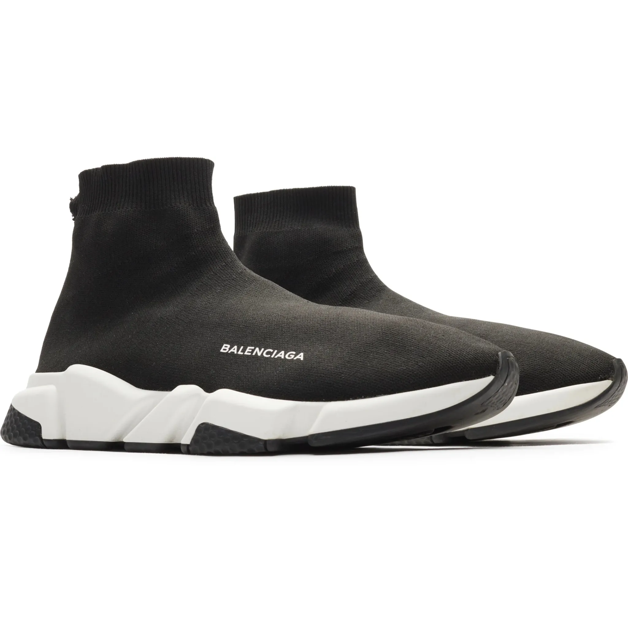 Balenciaga Preloved - Speed Knit Sock Black White Black (Tear On Back)< Designer Trainers