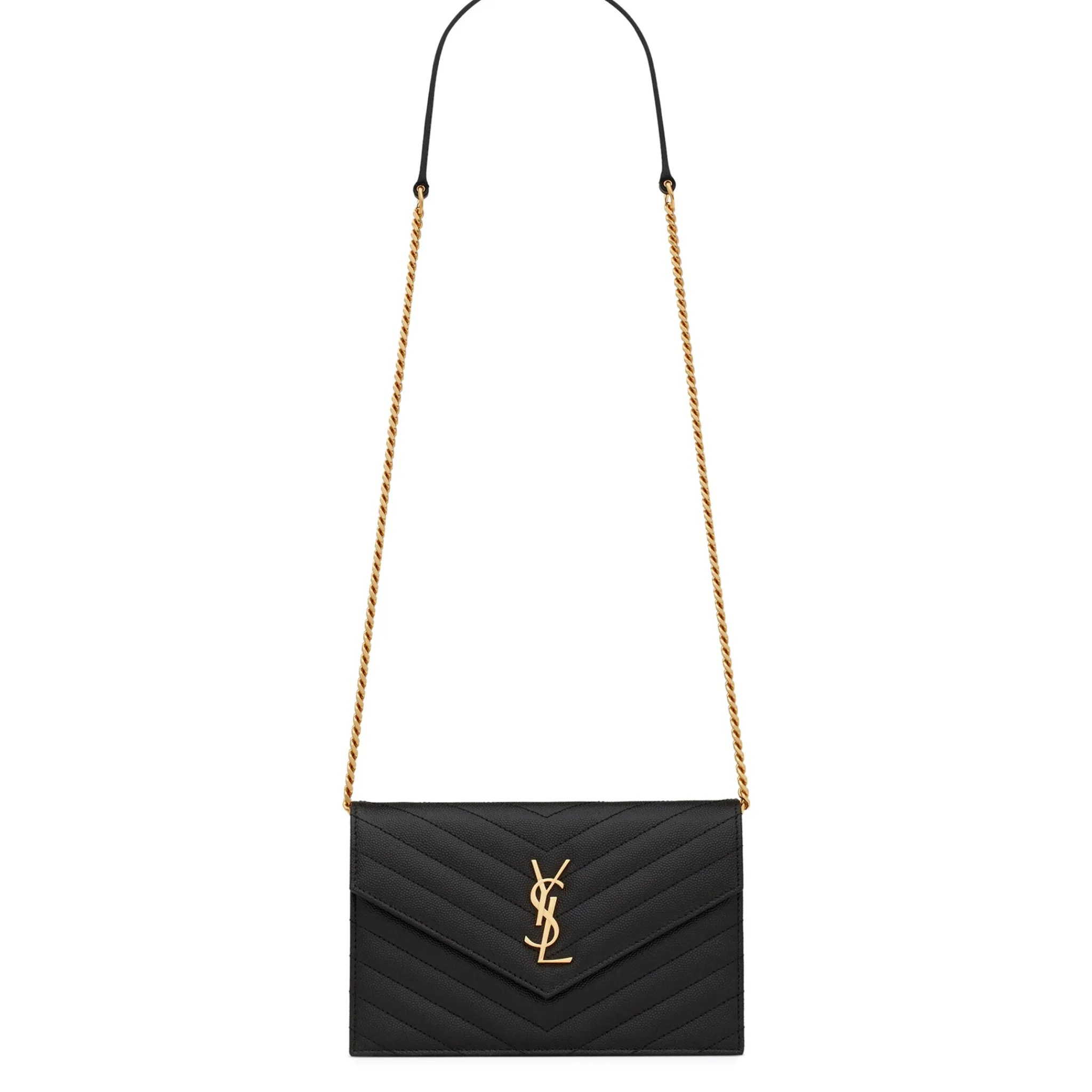 Saint Laurent Cassandre Matelasse Black Envelope Chain Wallet< Bags