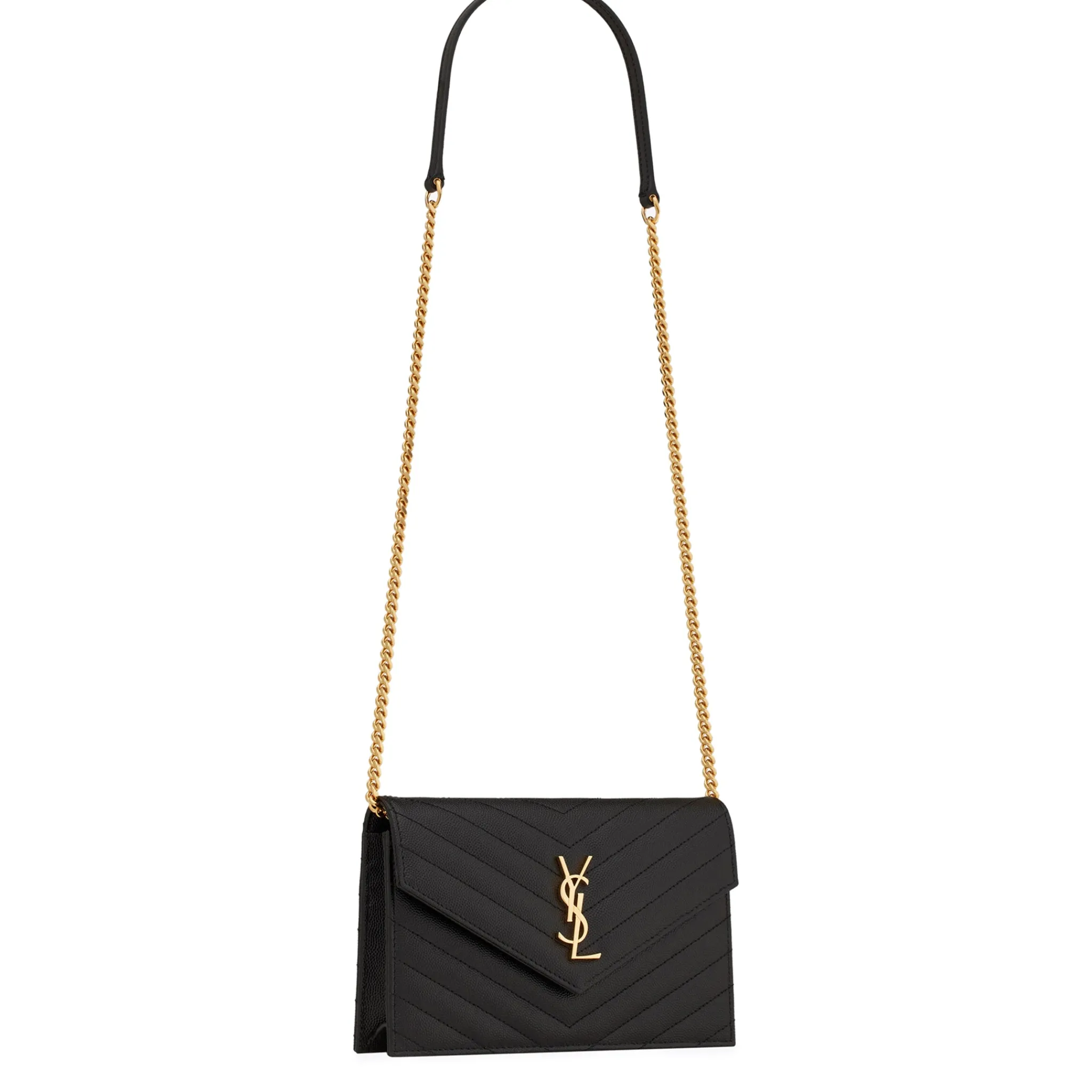 Saint Laurent Cassandre Matelasse Black Envelope Chain Wallet< Bags