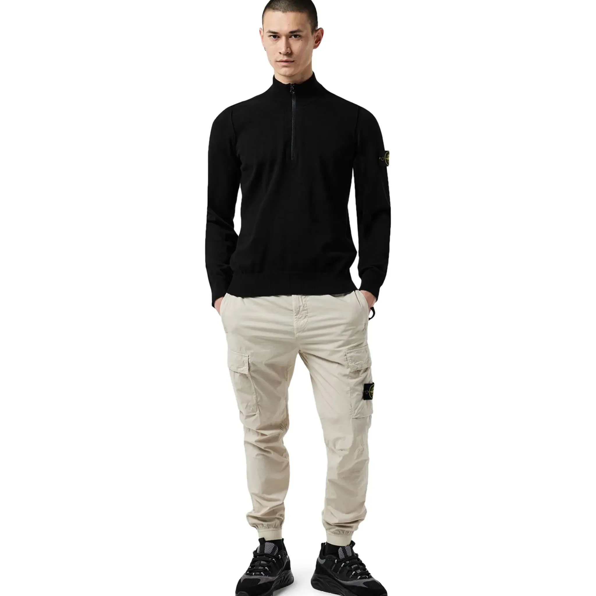 Stone Island Quarter Zip Black Knit Sweatshirt< Sweatshirts & Hoodies