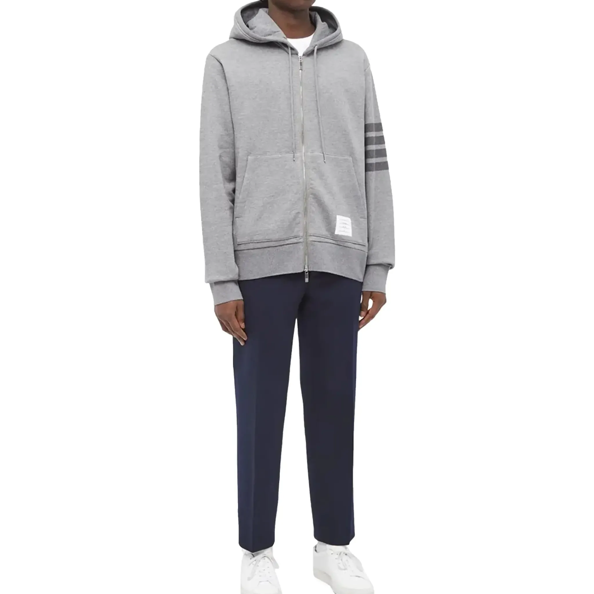 Thom Browne Classic Loopback 4-Bar Tonal Full Zip Medium Grey Hoodie< Matching Sets|Sweatshirts & Hoodies